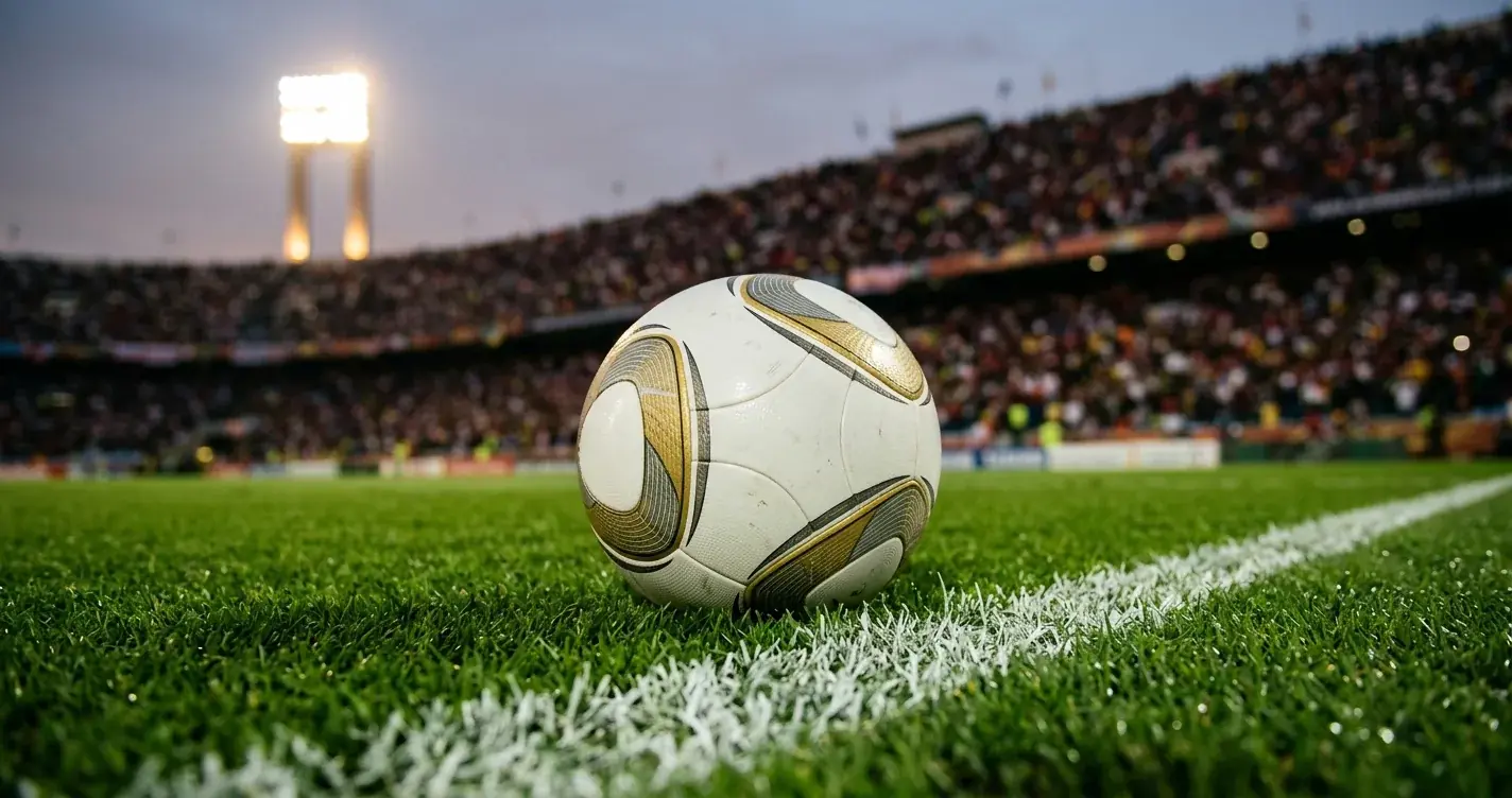 Balón del Mundial 2026 sobre el césped iluminado de un estadio antes del inicio de la jornada