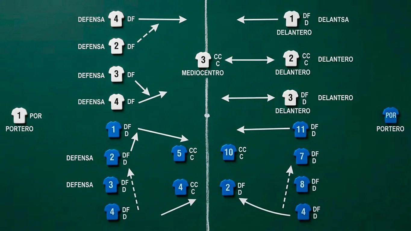 Pizarra táctica con las alineaciones probables de Uruguay y España
